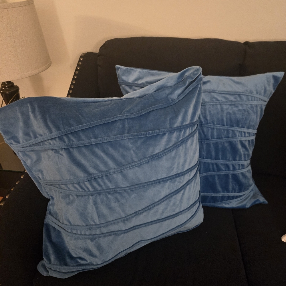 Blue Velvet Throw Pillow Covers (2)